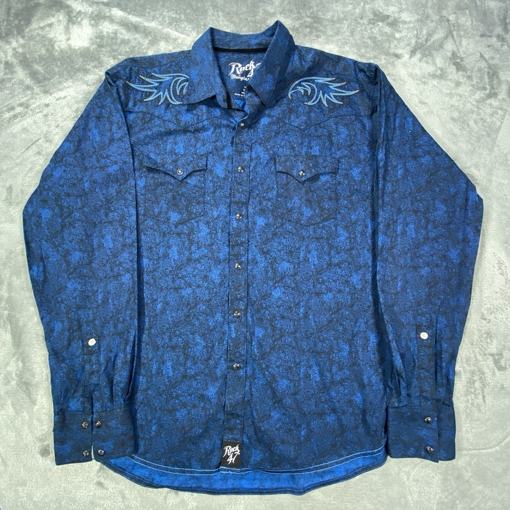 Rock 47 Wrangler Shirt Mens 2XL Western Pearl Snap Long Sleeve Rodeo Tie Dye